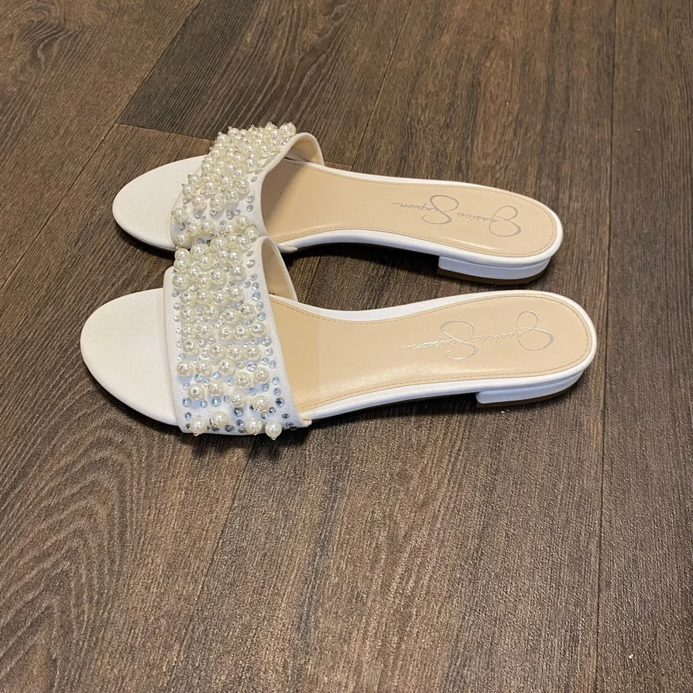 White slides with pearl/sequin detail. - Picture 3 of 5